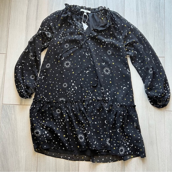 DEREK LAM 10 CROSBY Juno Celestial dress 6 moon+stars black chiffon flowy NEW​ - Picture 3 of 8